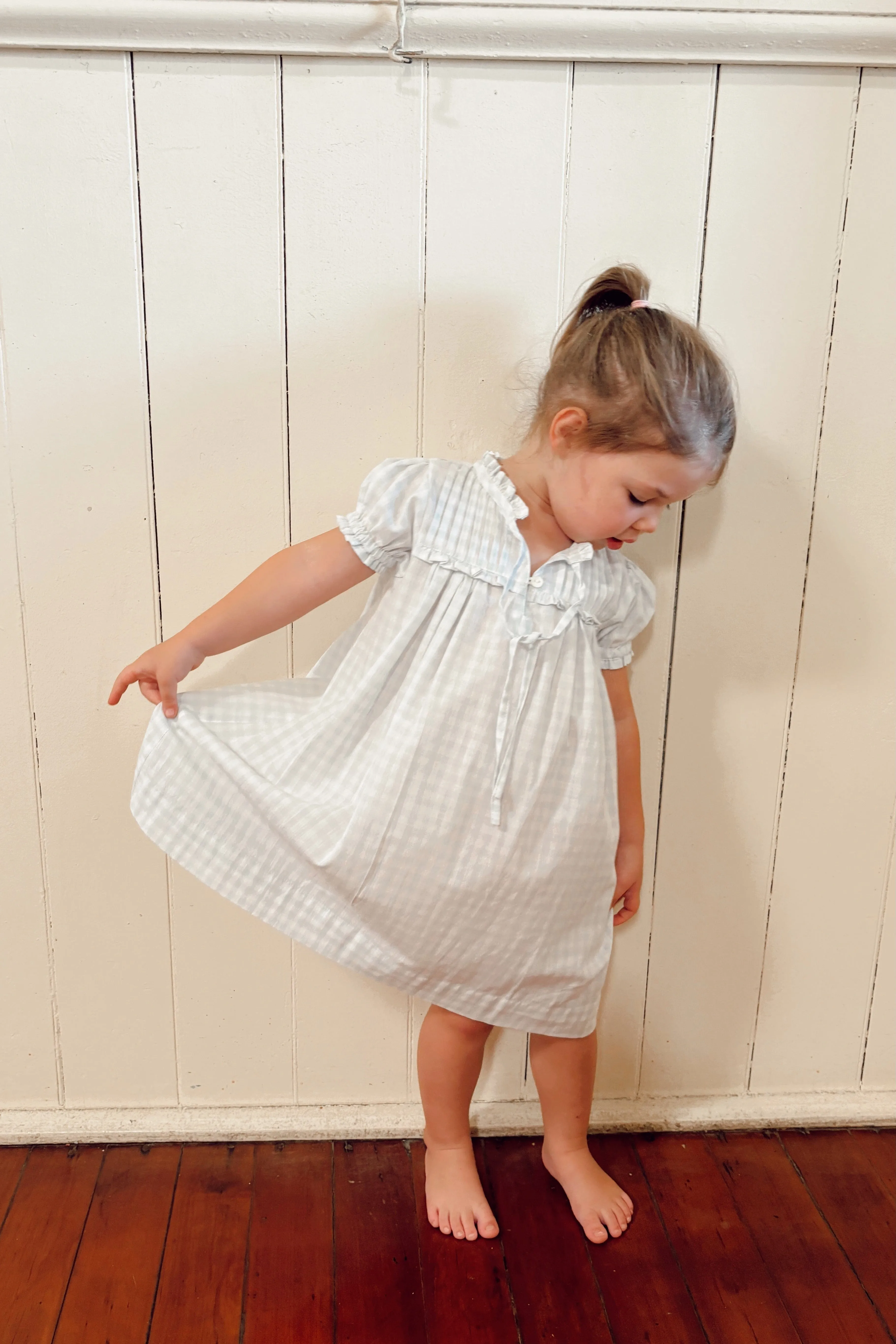 Girls Nightie - Cotton - Gingham Pale Blue