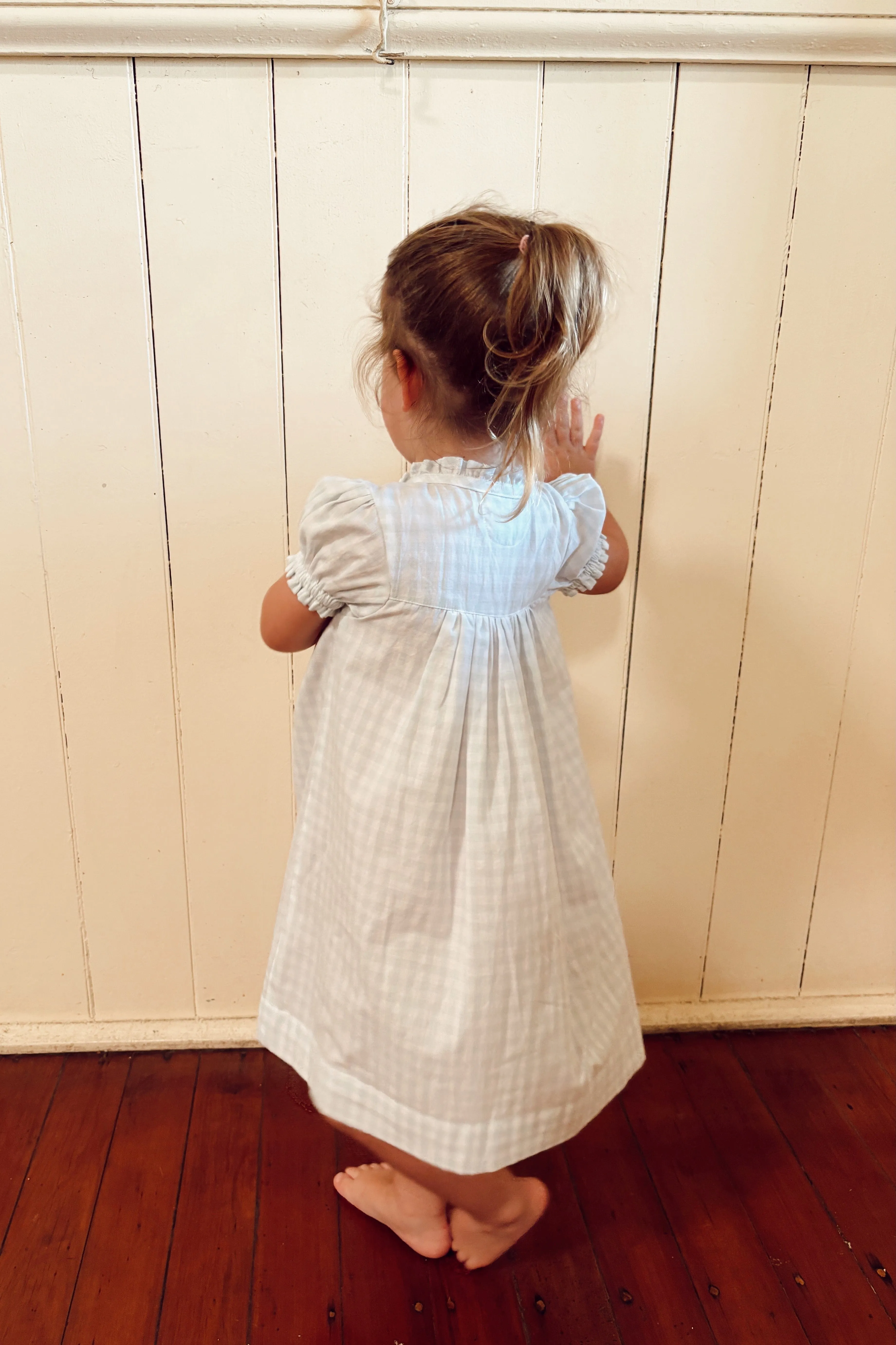 Girls Nightie - Cotton - Gingham Pale Blue