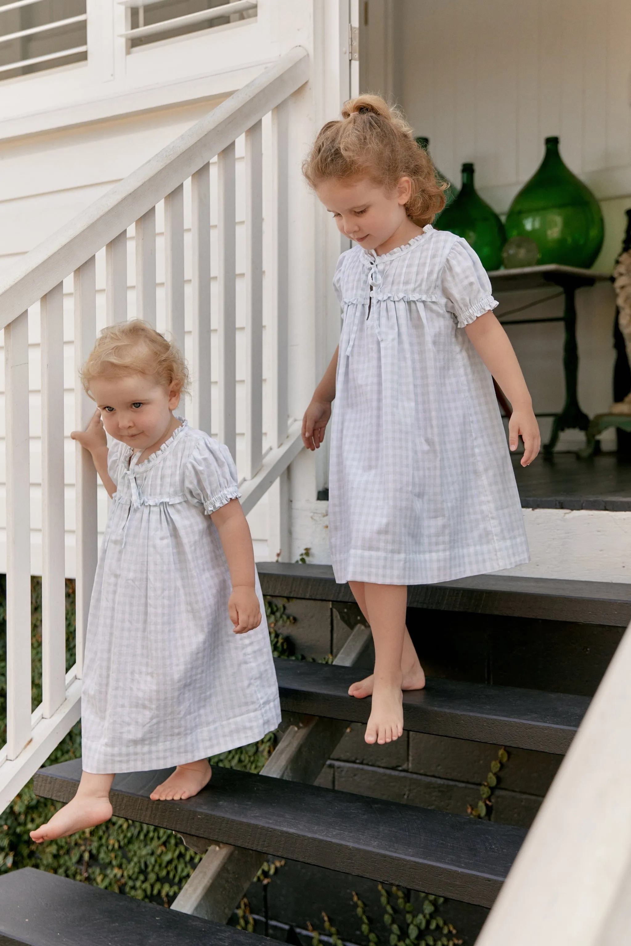 Girls Nightie - Cotton - Gingham Pale Blue