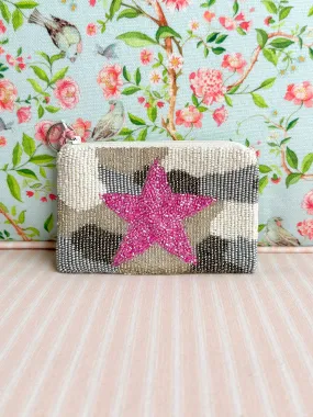 Glamfox - Camo Pink Star Beaded Coin Purse