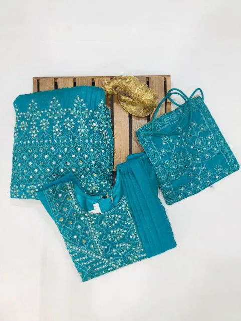 Gorgeous Embroidery And Sequins Work Sky Blue Colored Choli Sets For Girls