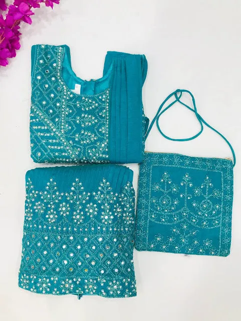 Gorgeous Embroidery And Sequins Work Sky Blue Colored Choli Sets For Girls