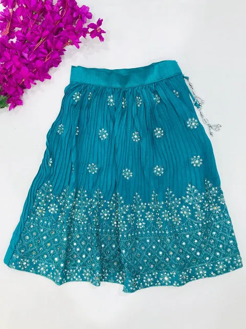 Gorgeous Embroidery And Sequins Work Sky Blue Colored Choli Sets For Girls