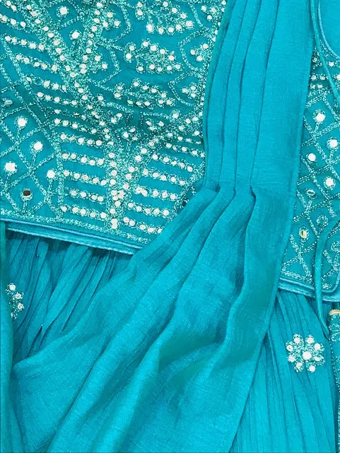 Gorgeous Embroidery And Sequins Work Sky Blue Colored Choli Sets For Girls