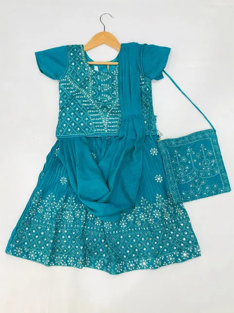 Gorgeous Embroidery And Sequins Work Sky Blue Colored Choli Sets For Girls