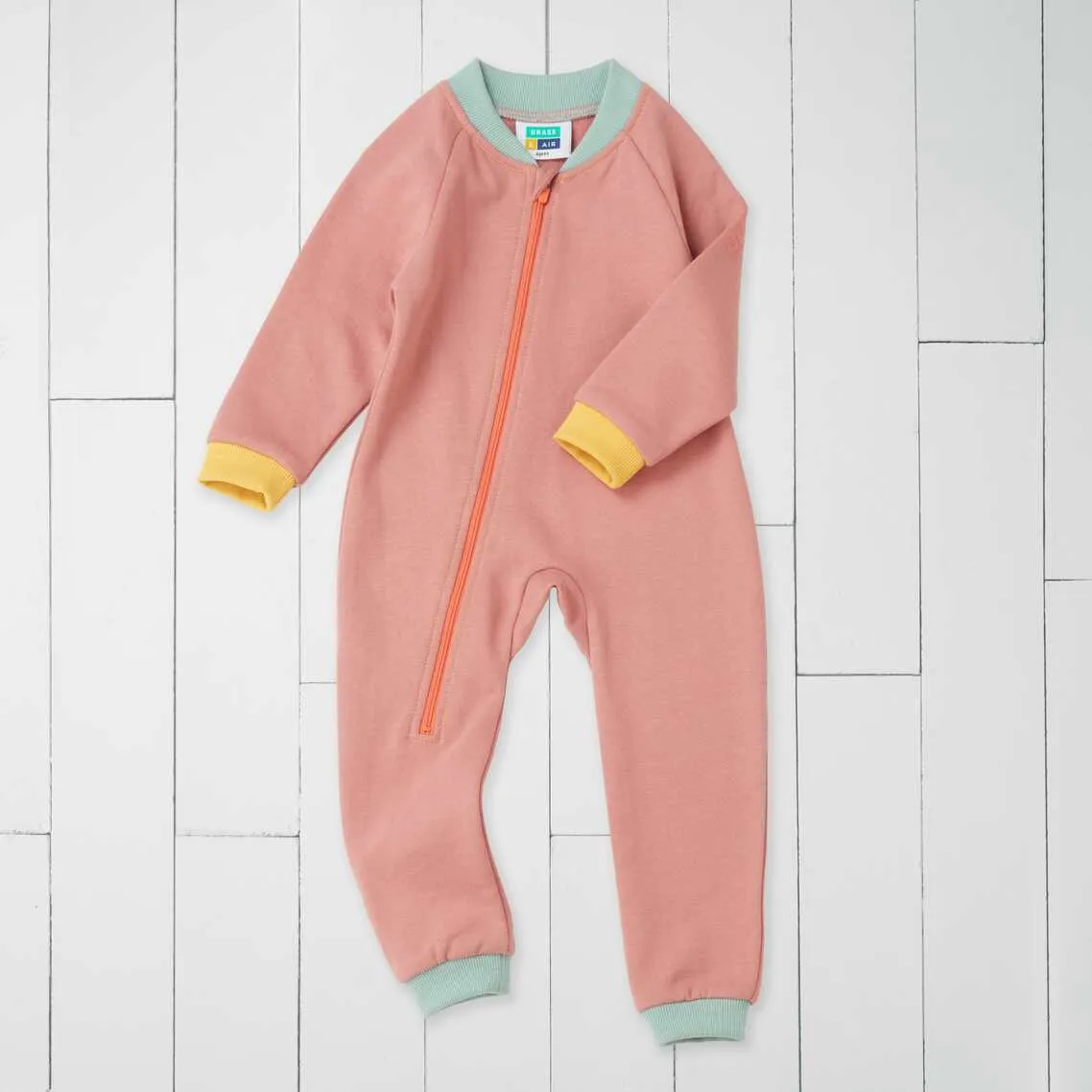 GRASS & AIR - Kids Adventure Onesie in Rose with contrast Zip