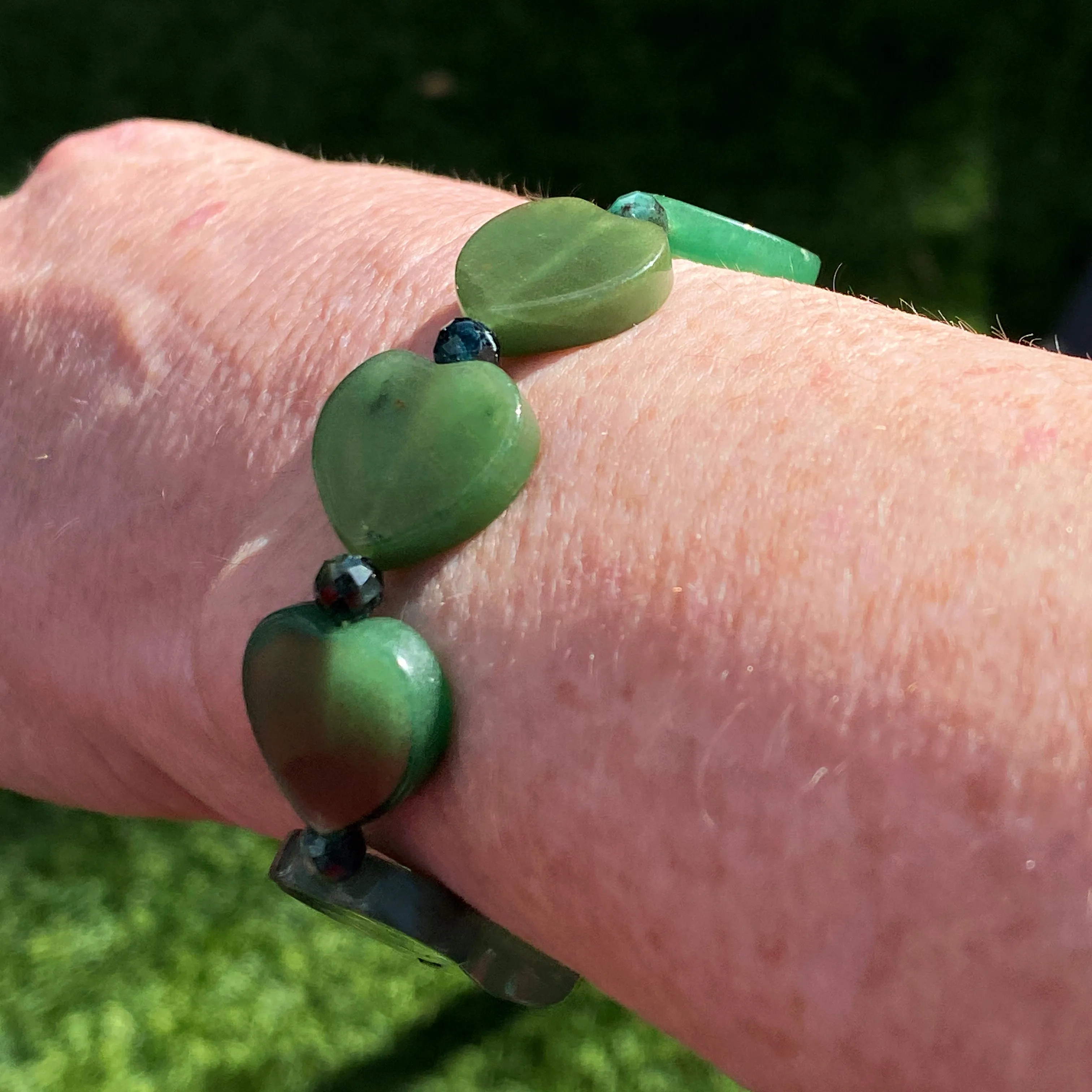 Green Aventurine gemstone Hearts & genuine Emerald Bracelet