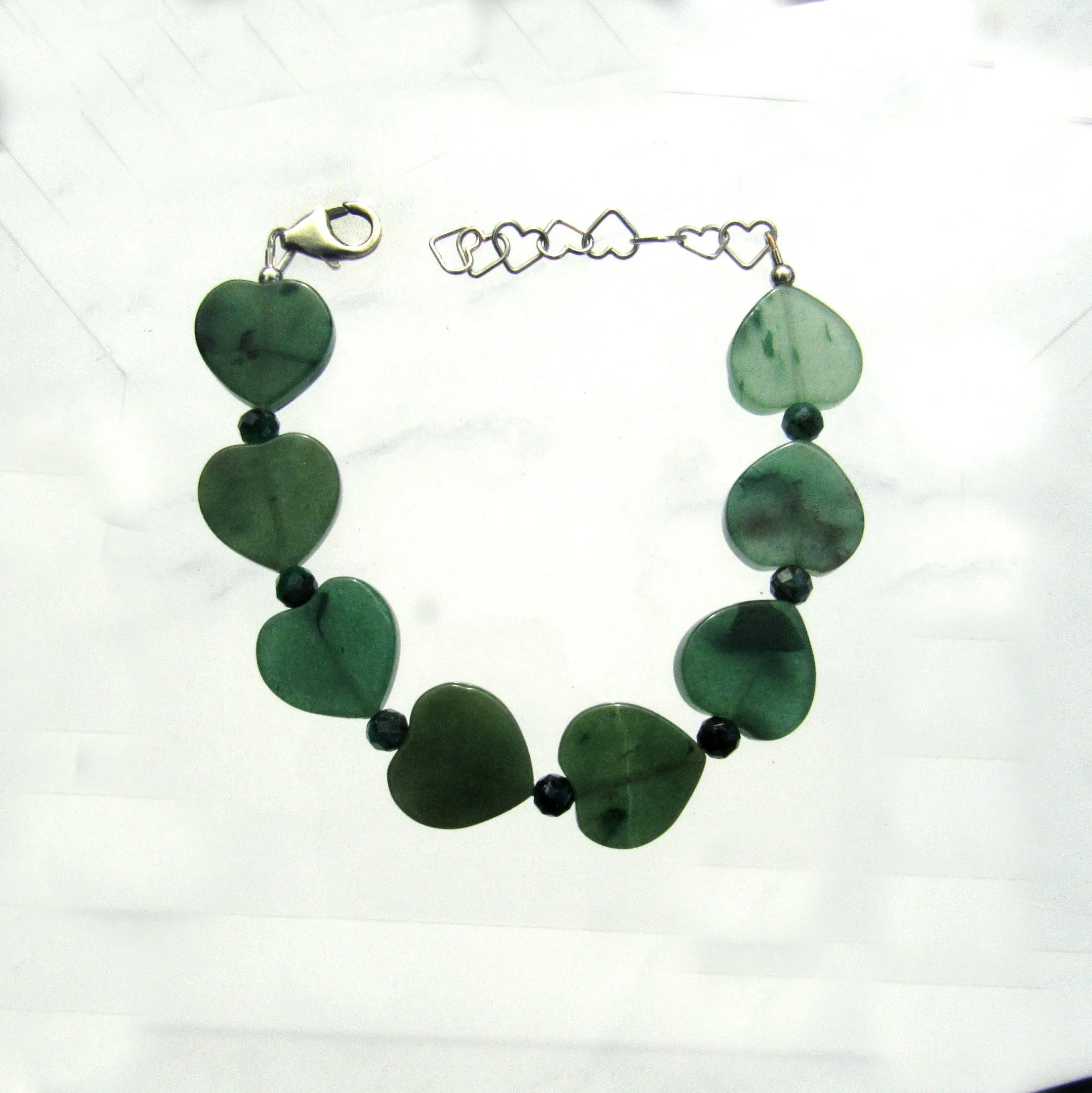 Green Aventurine gemstone Hearts & genuine Emerald Bracelet