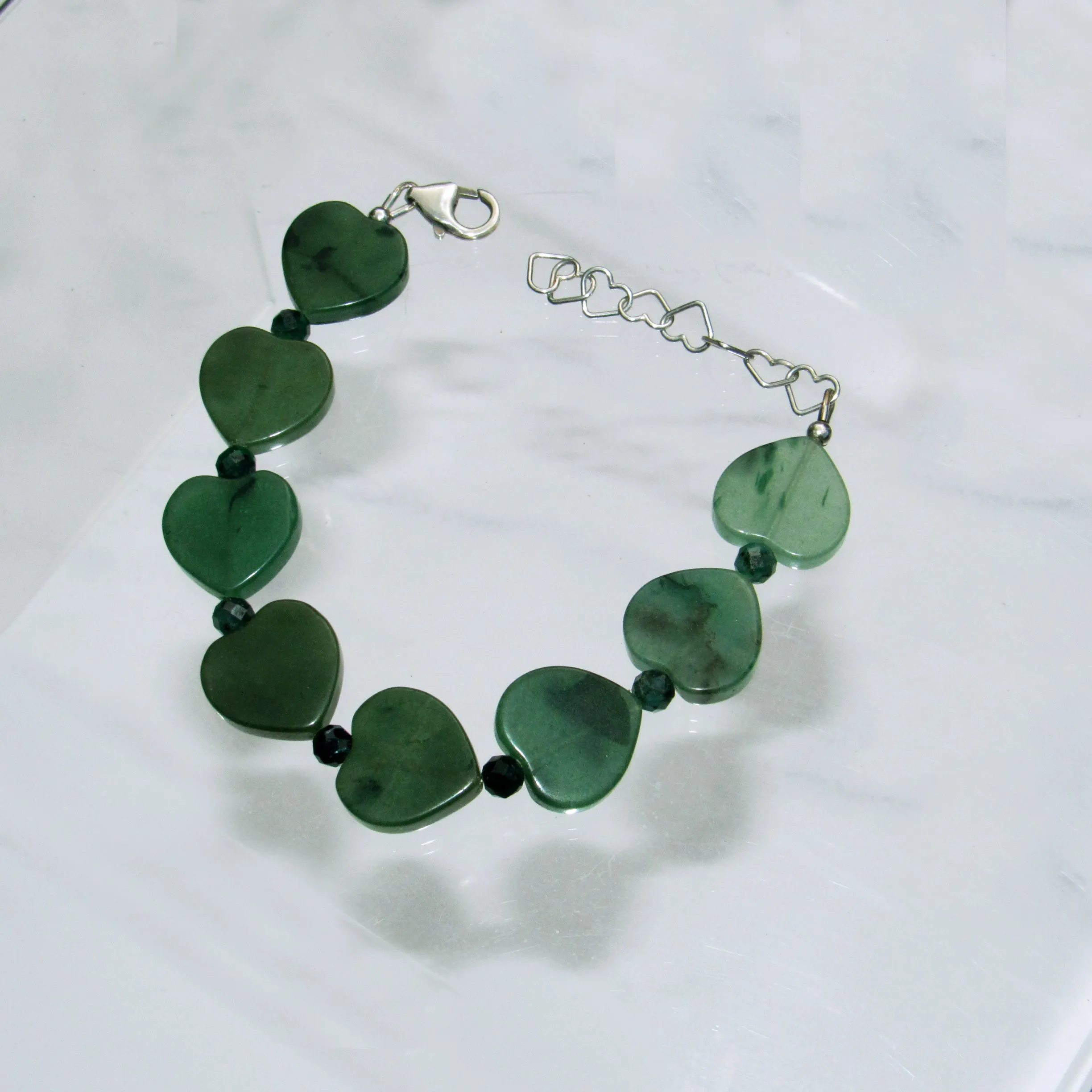 Green Aventurine gemstone Hearts & genuine Emerald Bracelet