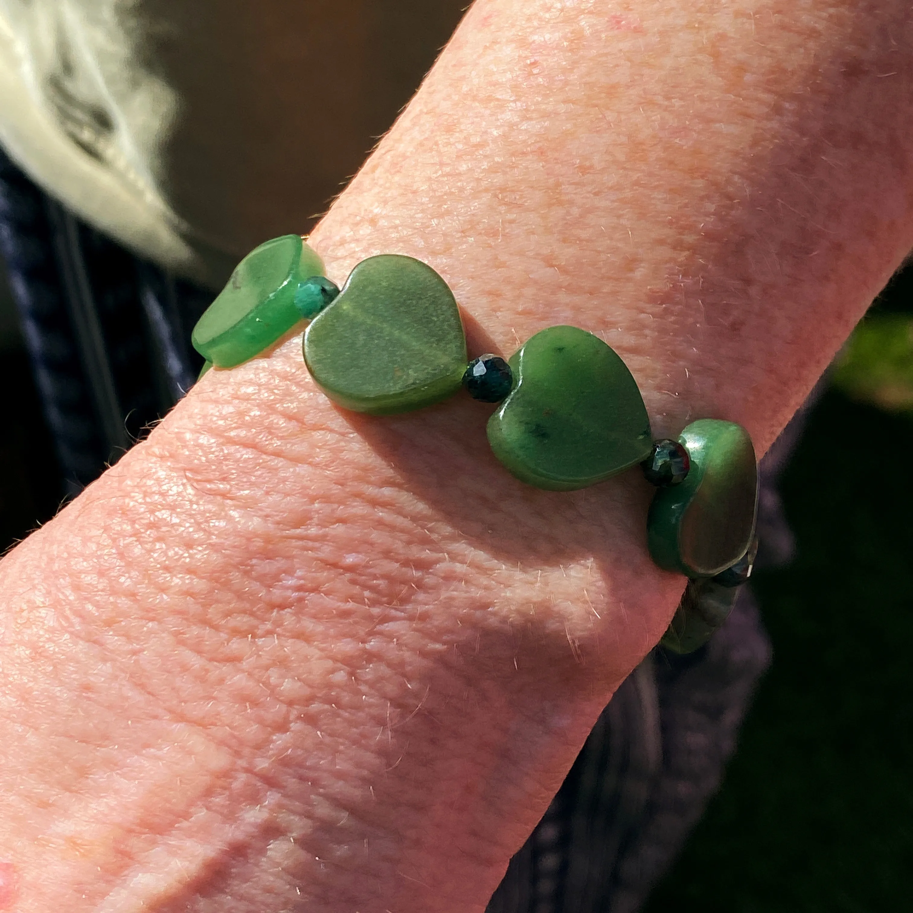 Green Aventurine gemstone Hearts & genuine Emerald Bracelet