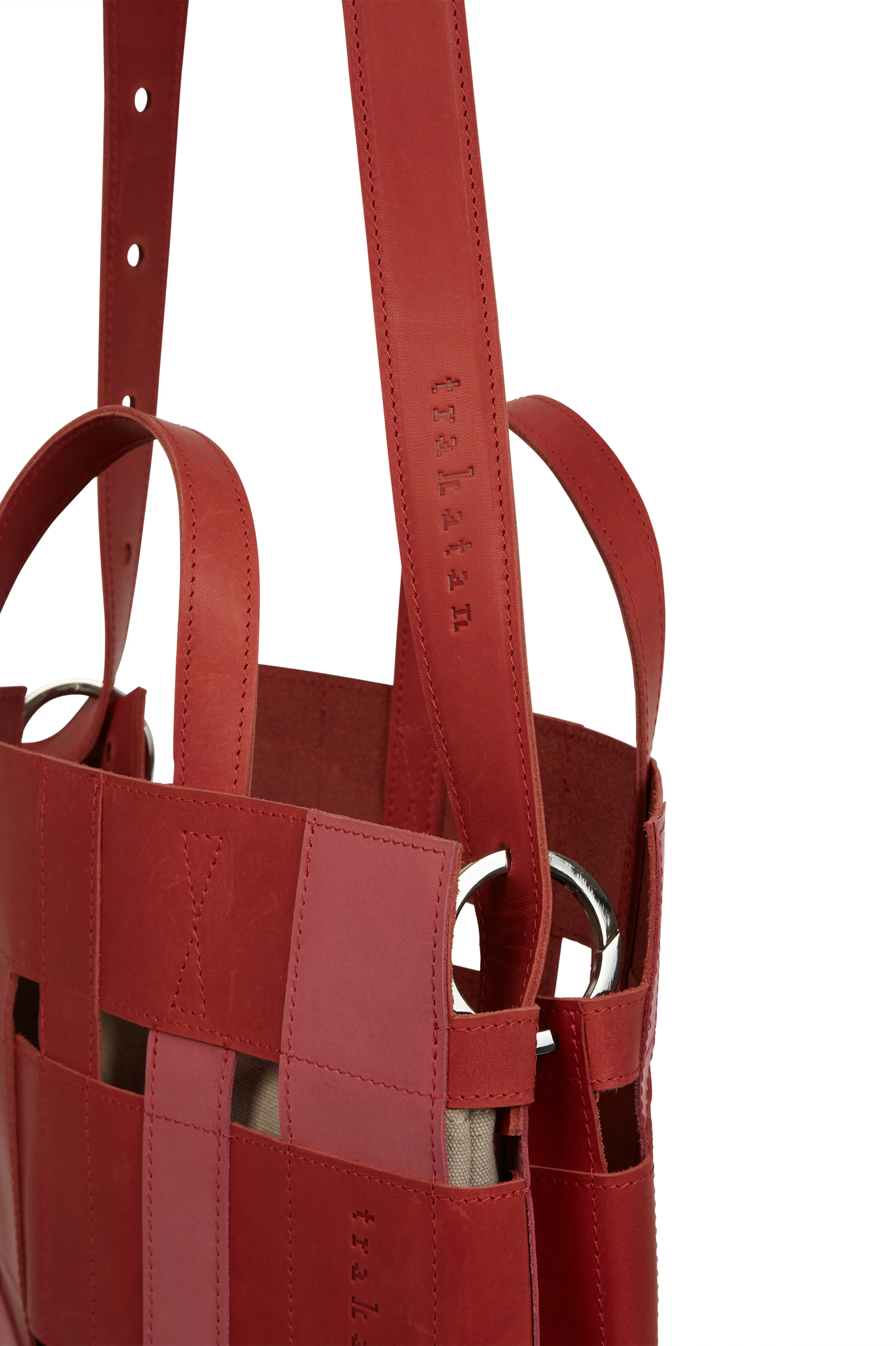 INTRICATE WOVEN ITALIAN LEATHER HANDBAG RED