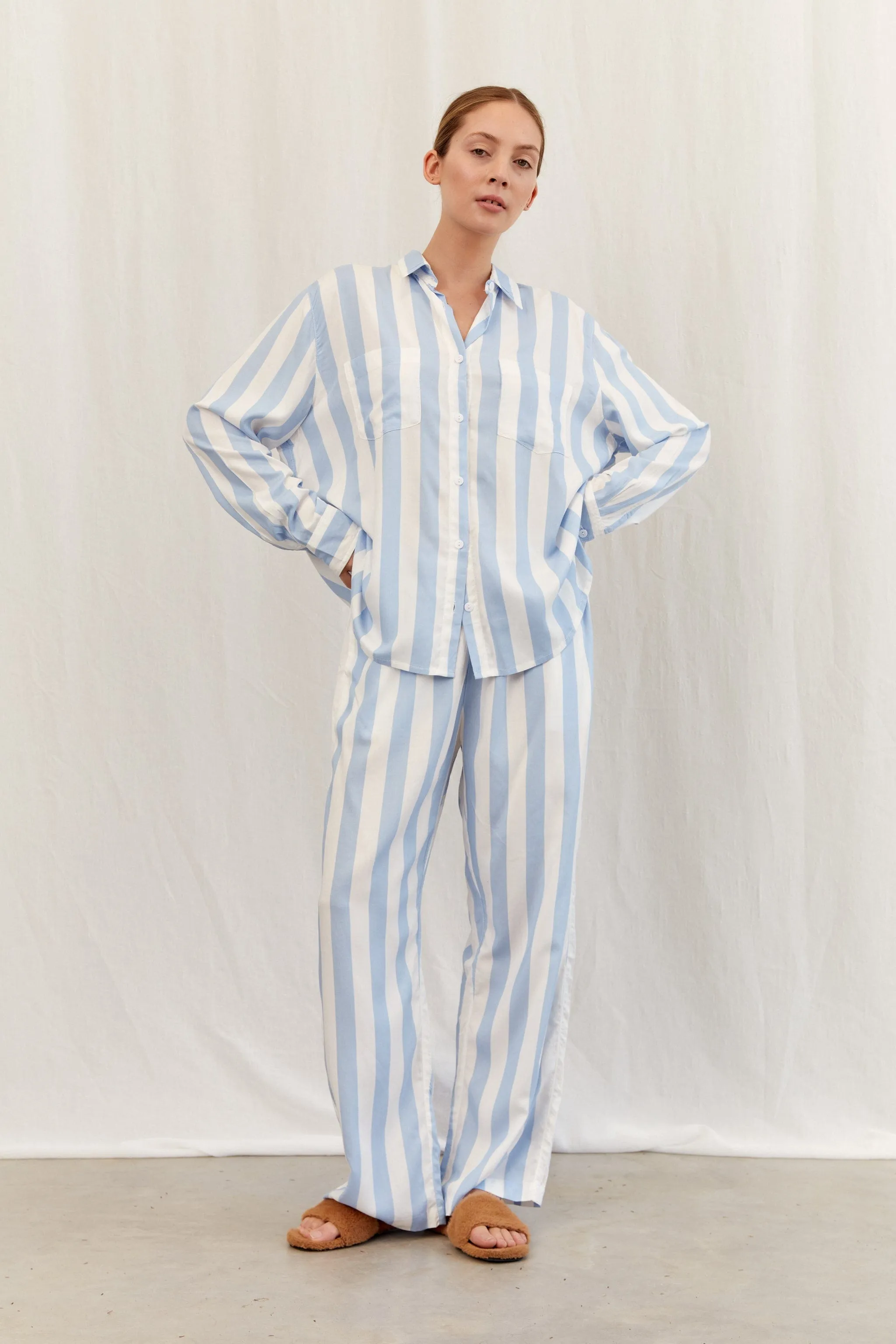 Marlon Long Sleep Set - Stripe - Blue