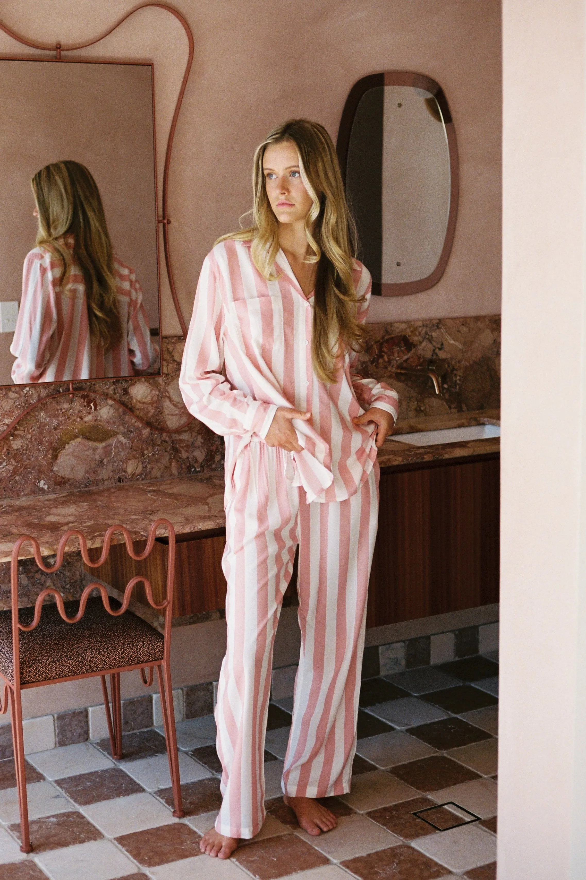 Marlon Long Sleep Set - Stripe - Peachy Pink