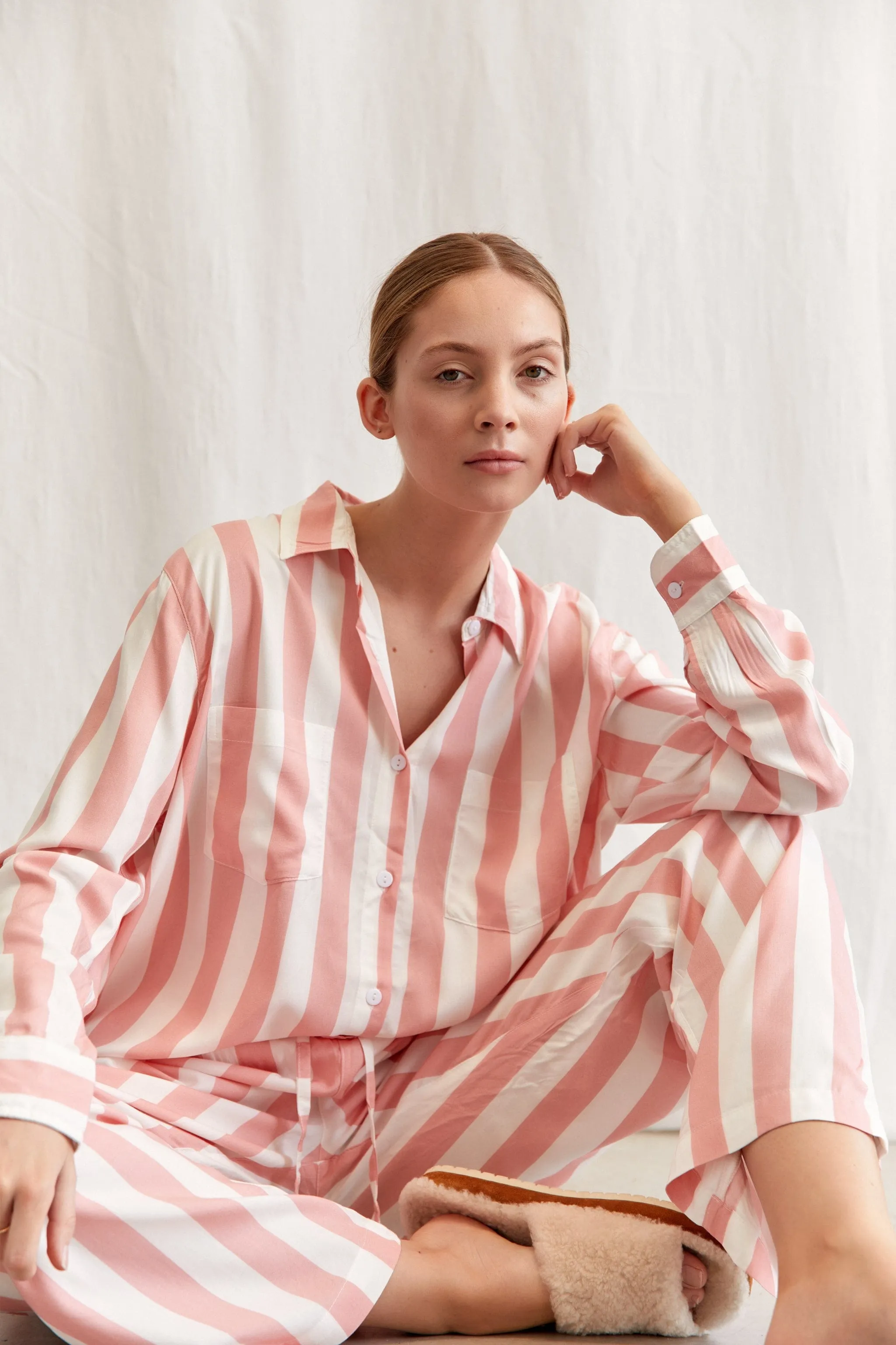 Marlon Long Sleep Set - Stripe - Peachy Pink