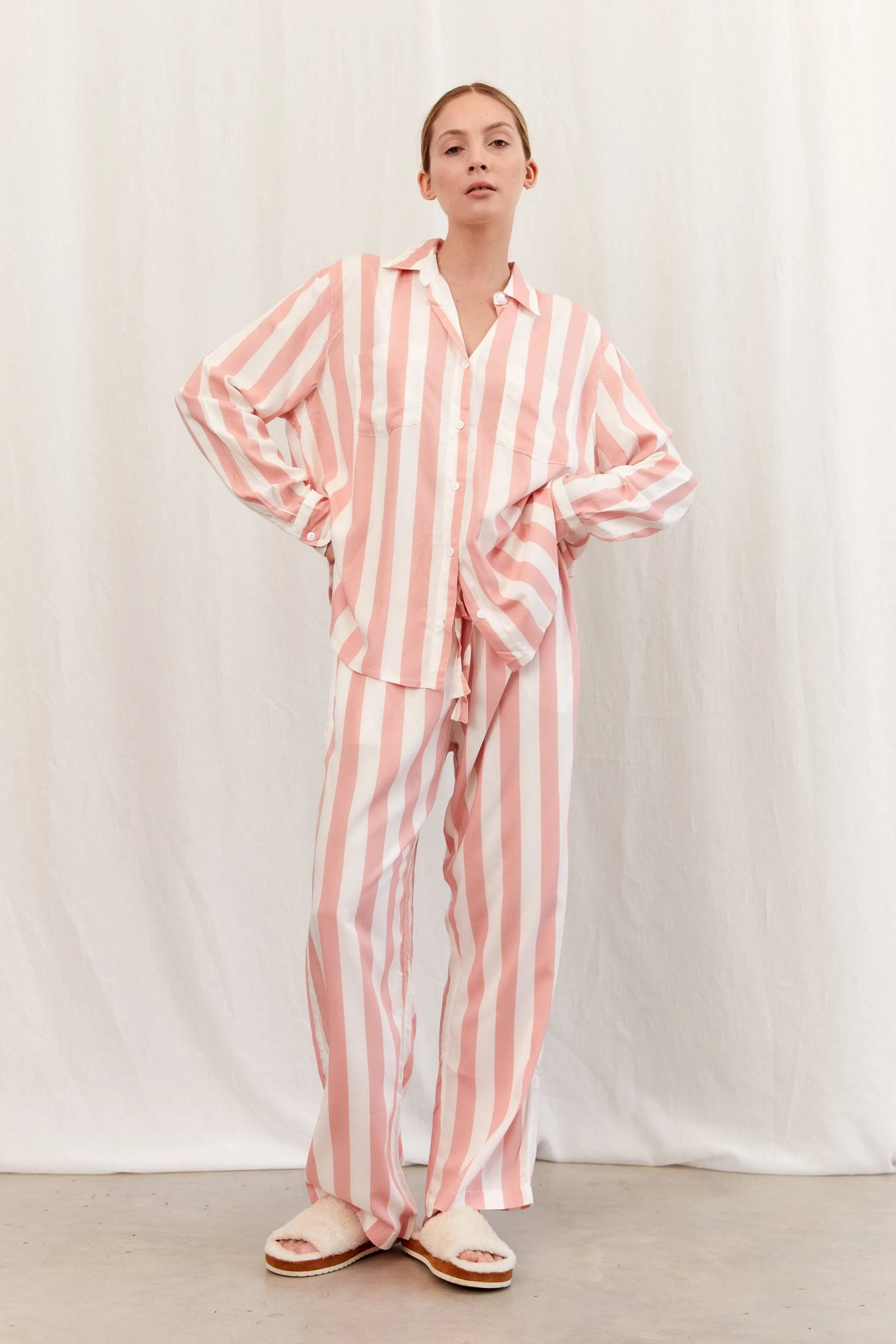 Marlon Long Sleep Set - Stripe - Peachy Pink