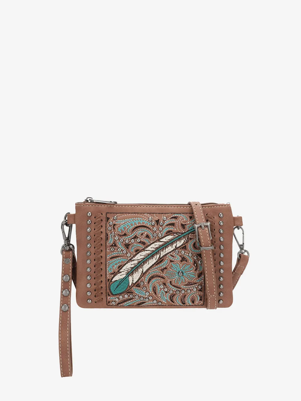 Montana West Cut-out Embroidered Feather Wristlet