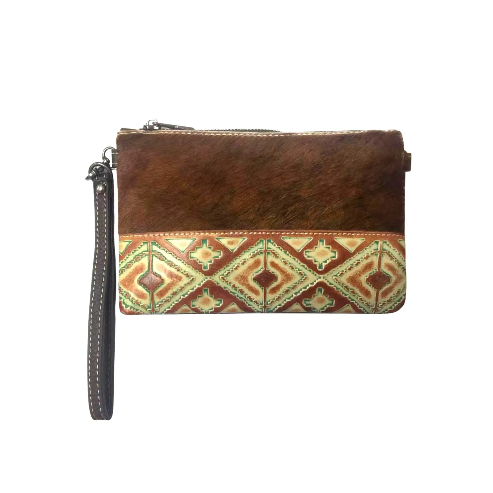 Montana West Hair-On Cowhide Aztec Crossbody Clutch