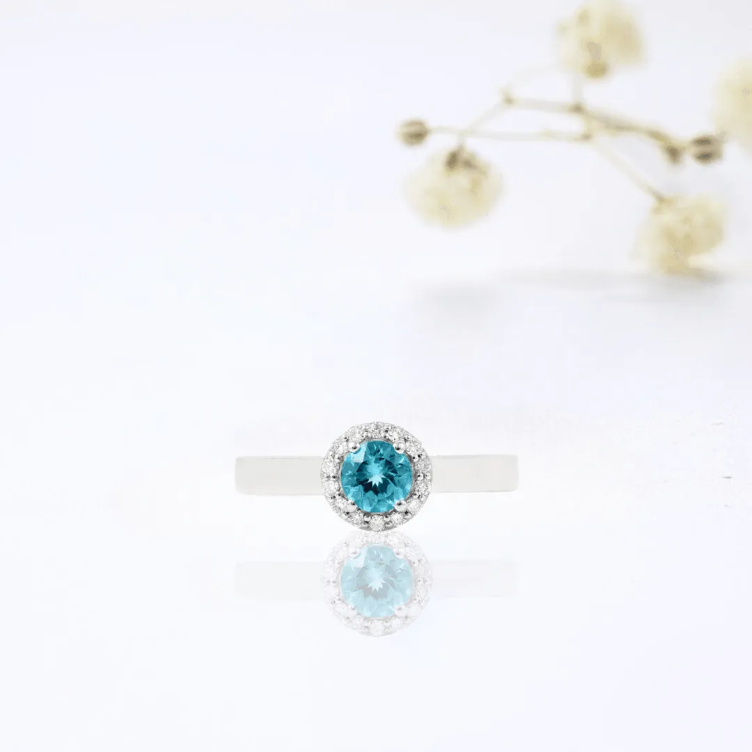 Natural Paraiba Apatite Round Halo Ring