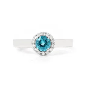 Natural Paraiba Apatite Round Halo Ring