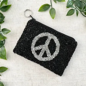 Peace Beaded Coin Purse - Black