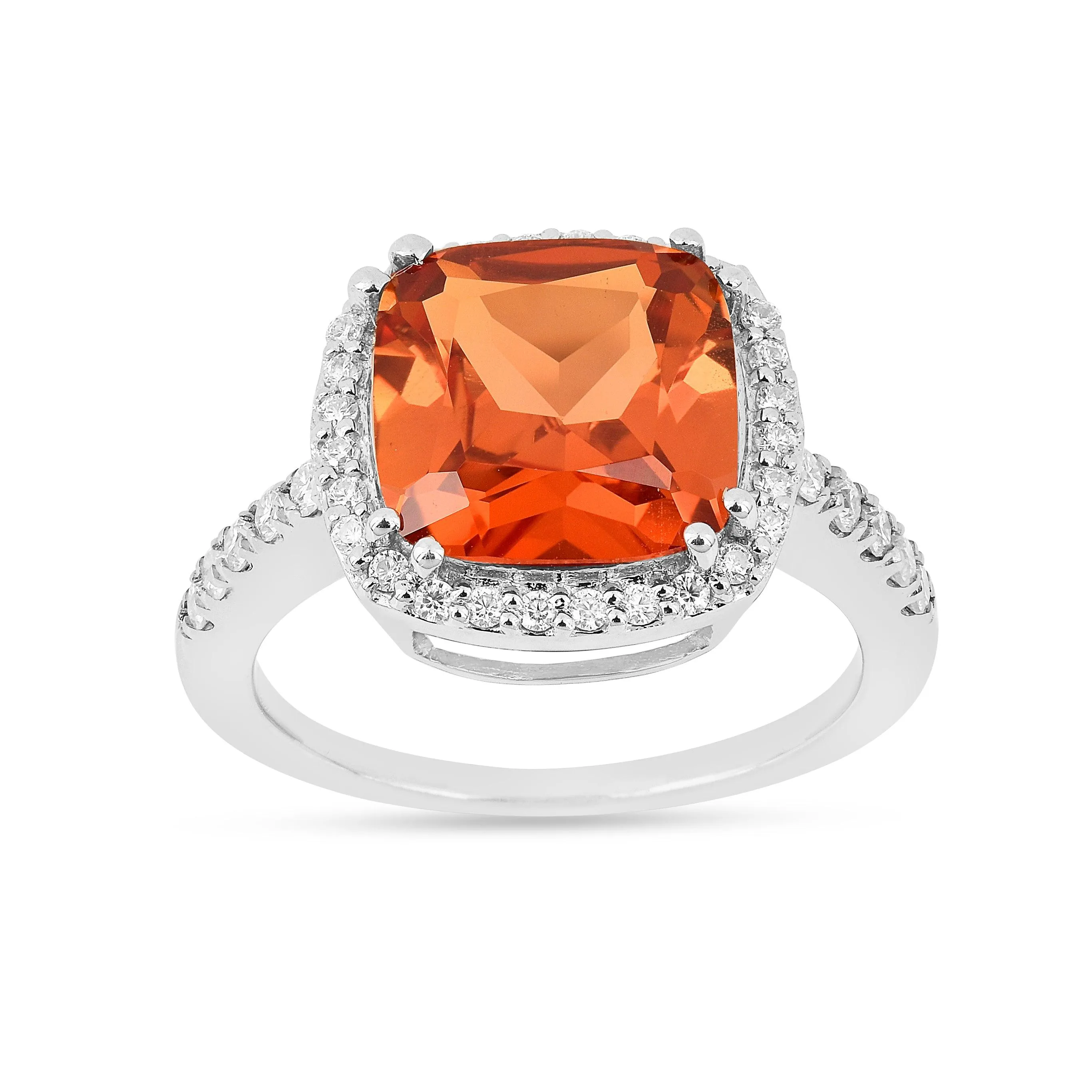 Peach Sapphire Cushion Halo Ring