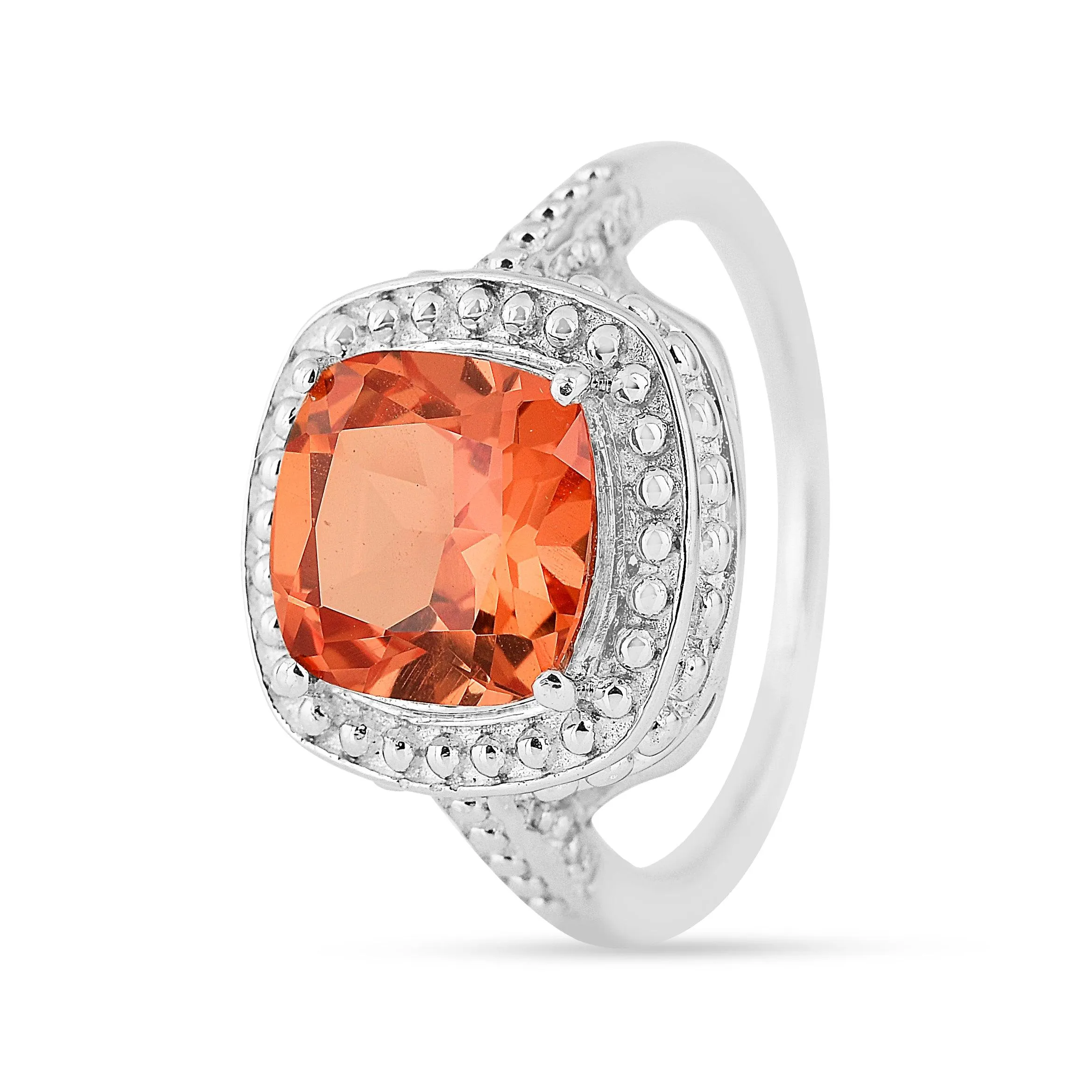 Peach Sapphire Cushion Ring