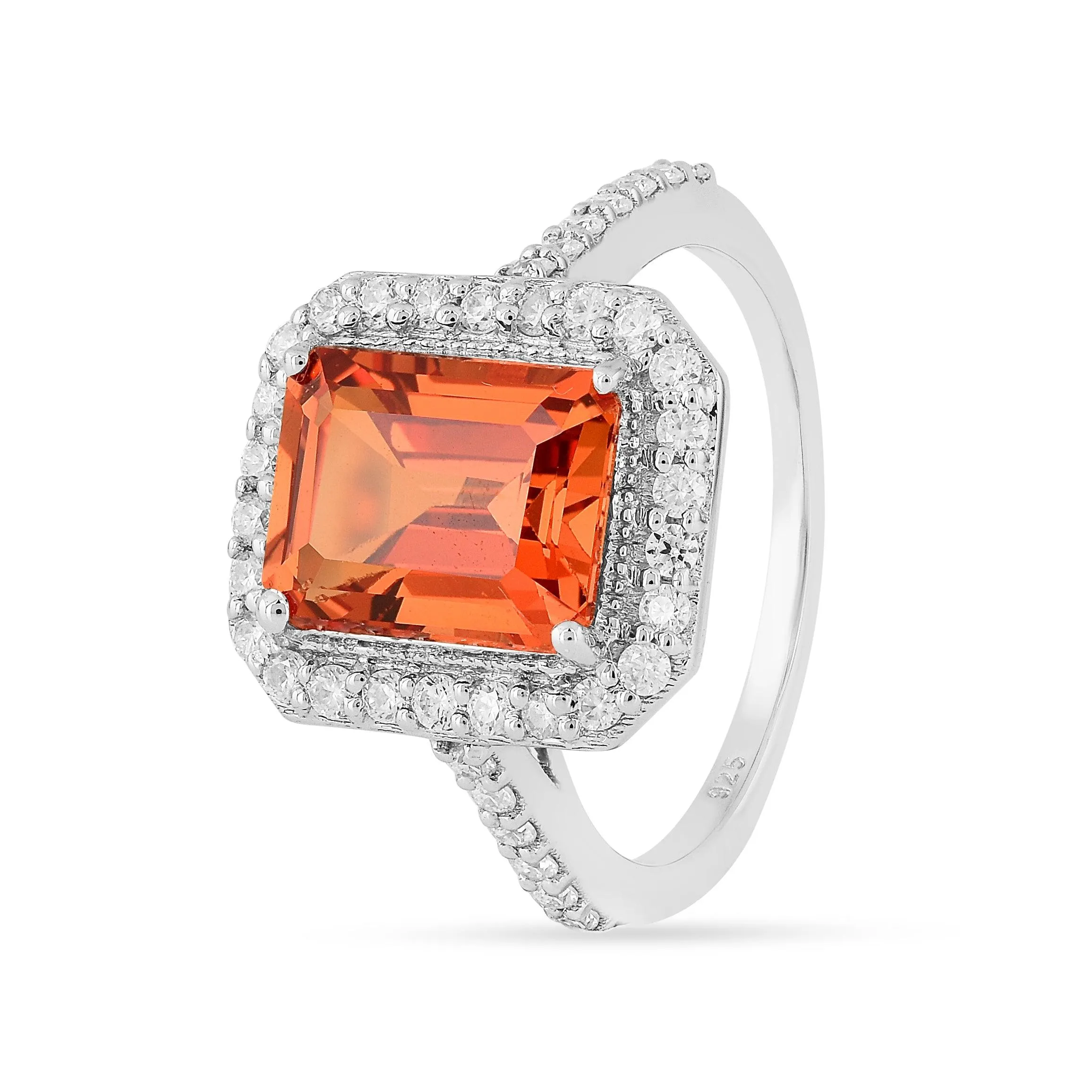 Peach Sapphire Octagon Halo Ring