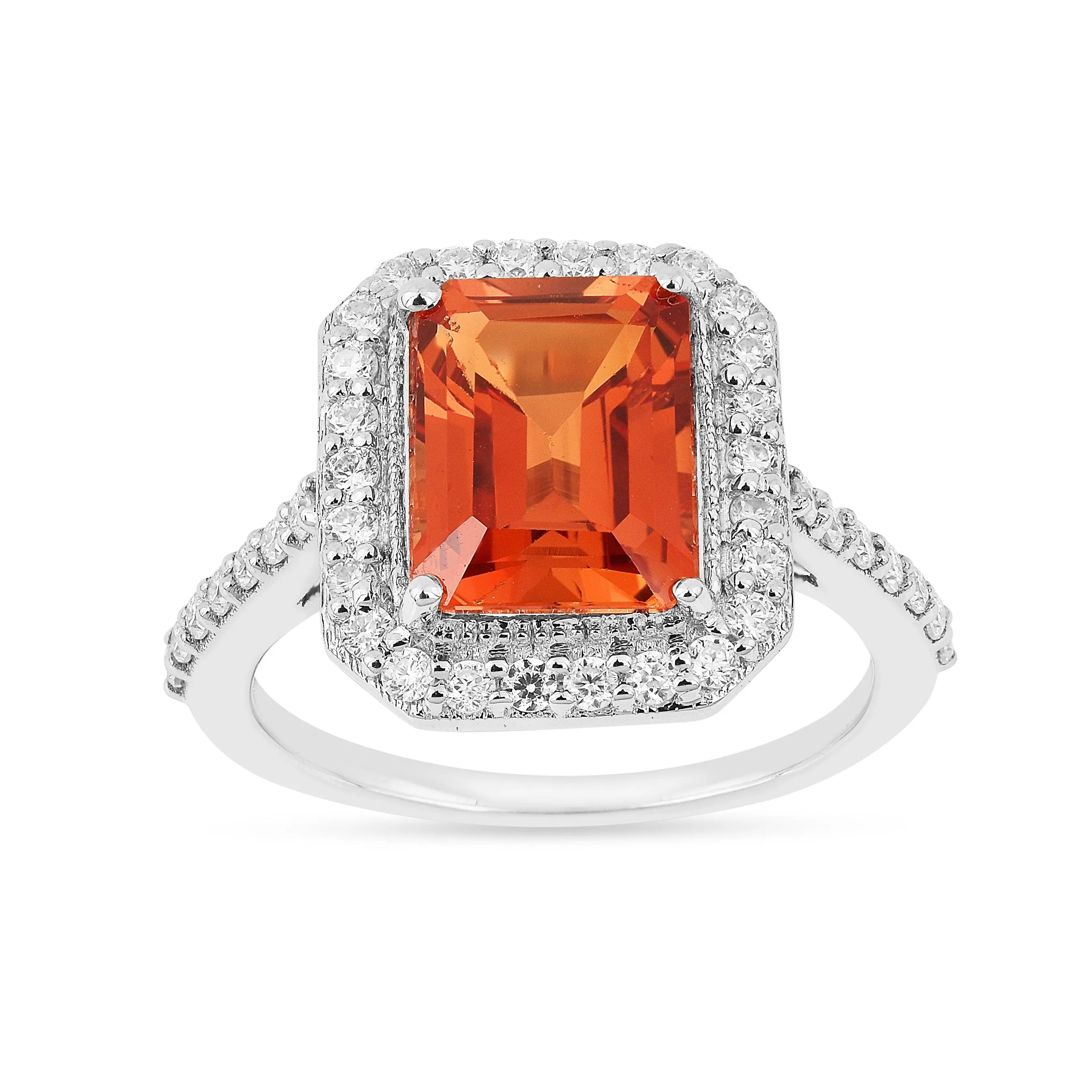 Peach Sapphire Octagon Halo Ring