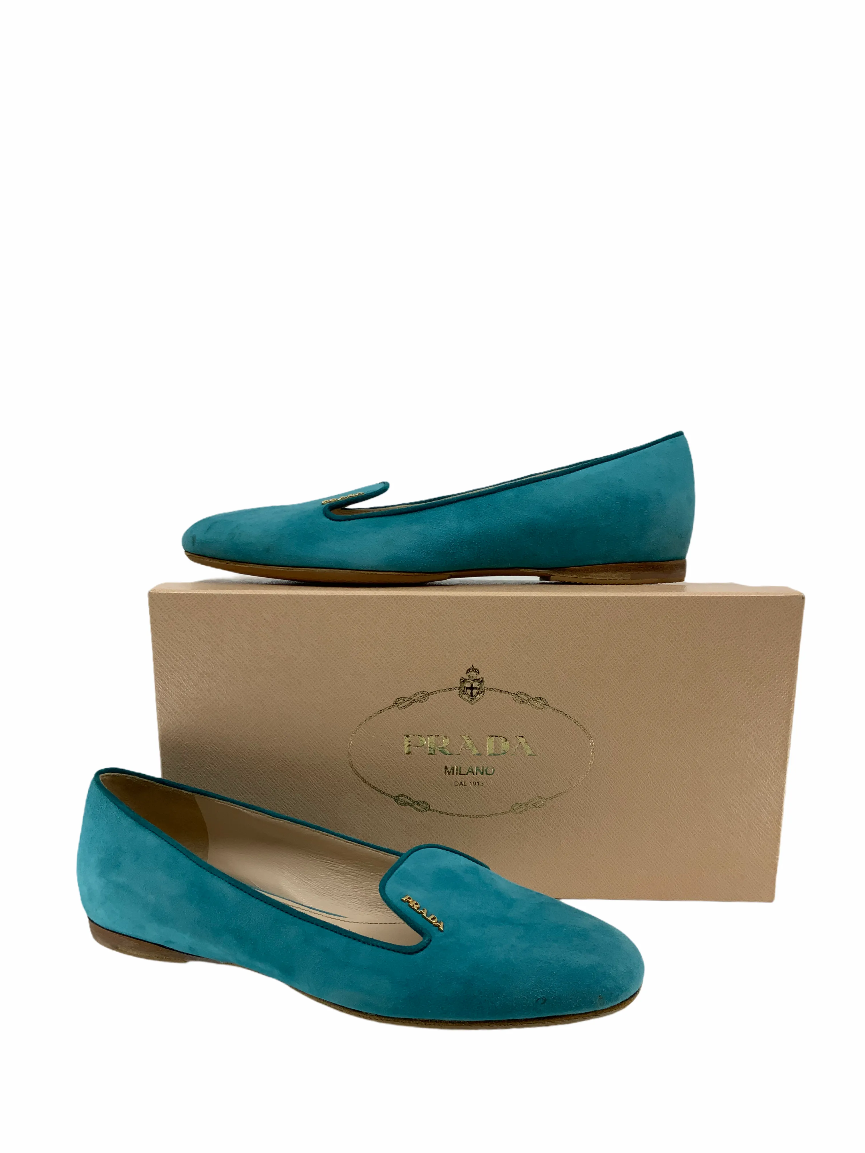 Prada Turquoise Suede Flats Size 8