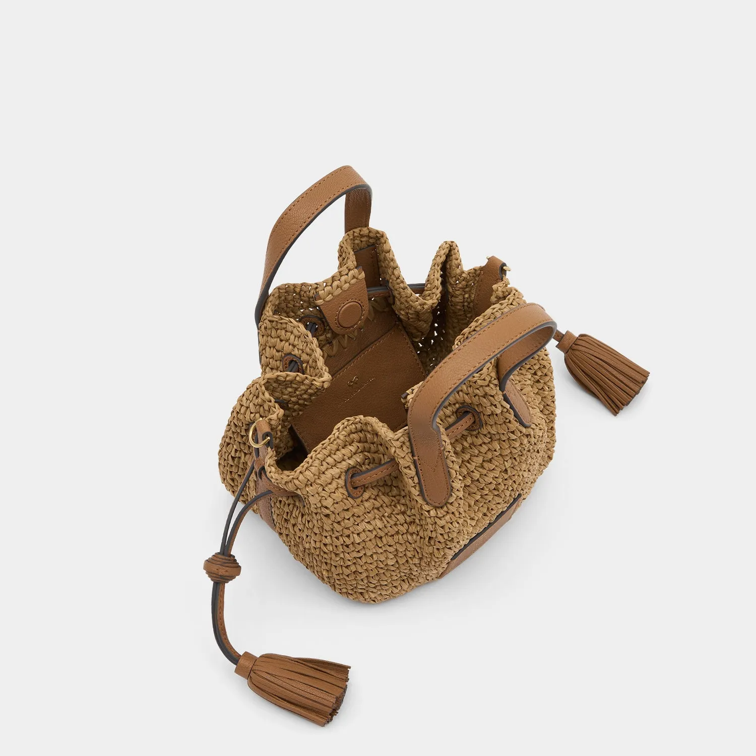 Raffia Drawstring Small Cross-body Tote