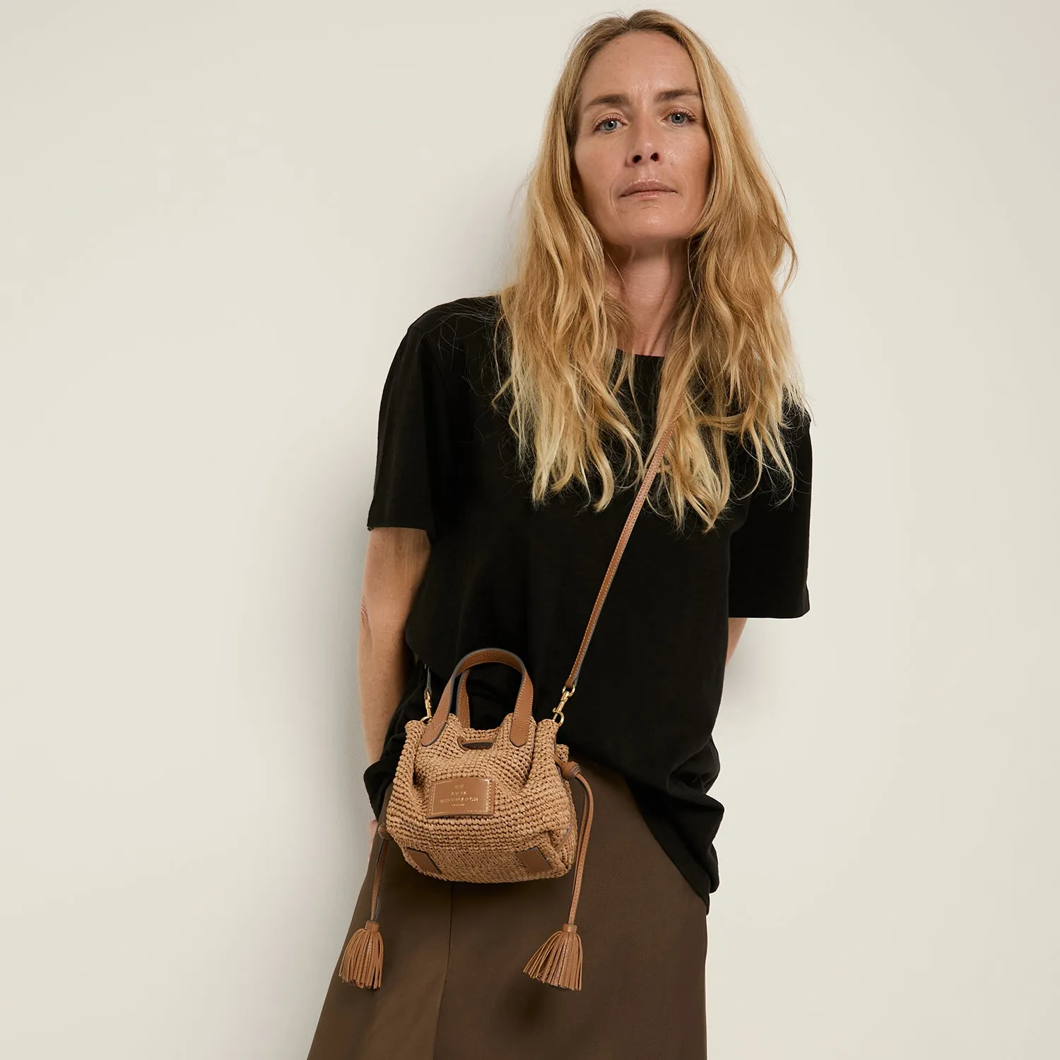 Raffia Drawstring Small Cross-body Tote