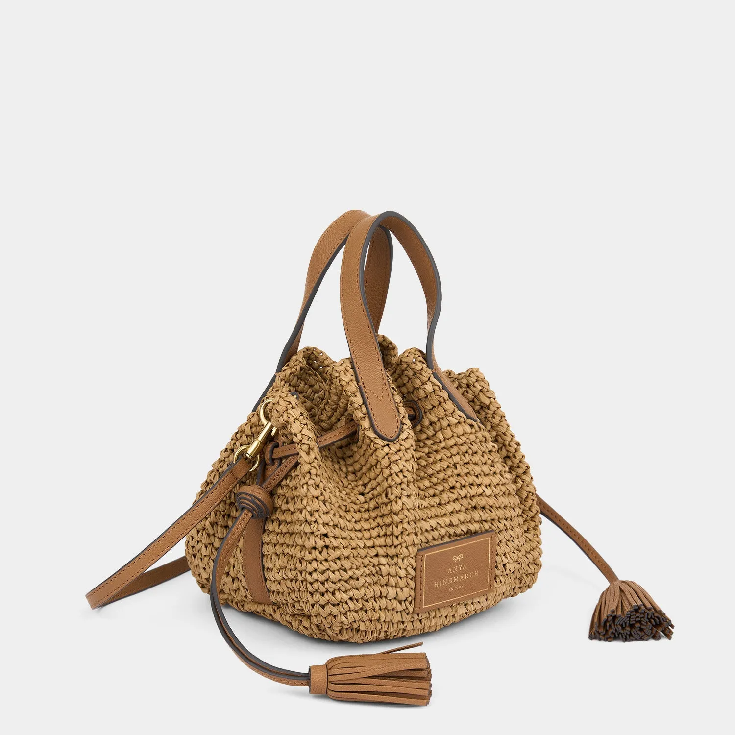 Raffia Drawstring Small Cross-body Tote