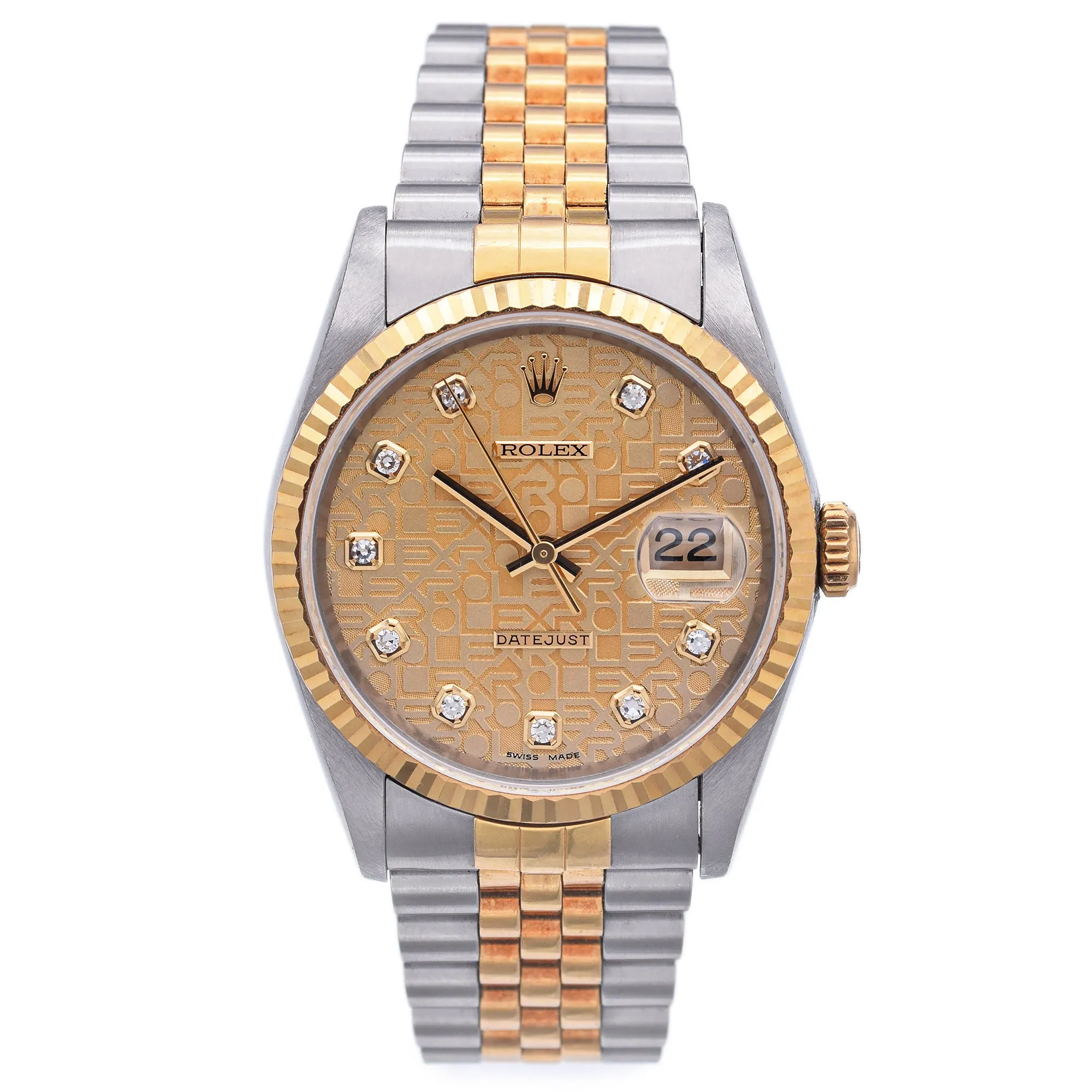 Rolex Datejust 18k Gold/Steel Factory Jubilee Diamond Dial Men's Watch Ref 16233