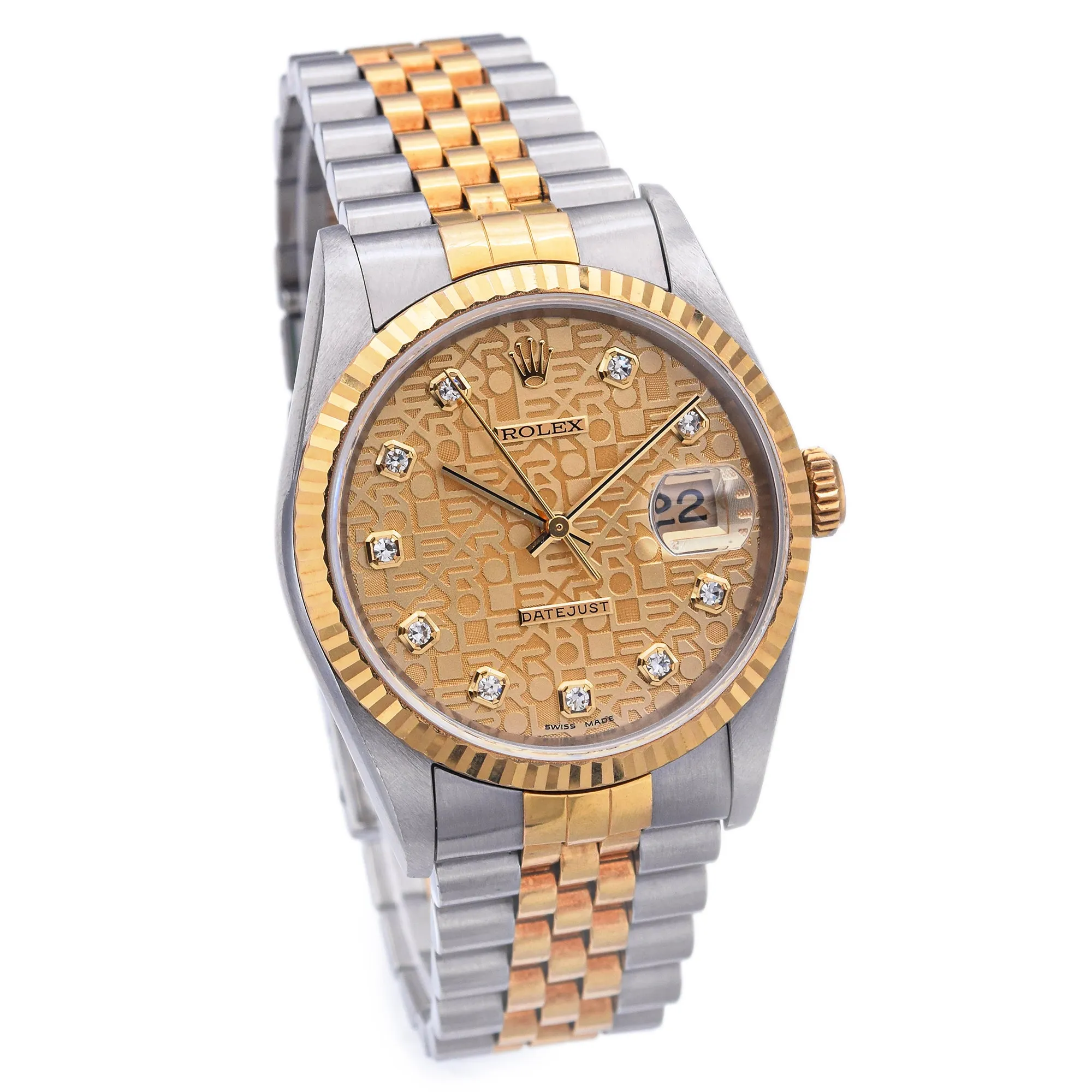 Rolex Datejust 18k Gold/Steel Factory Jubilee Diamond Dial Men's Watch Ref 16233