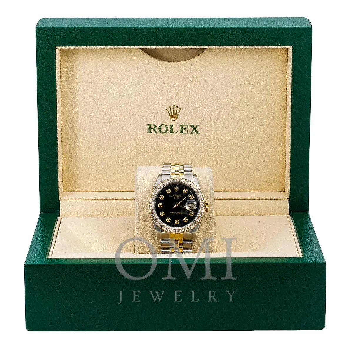 Rolex Datejust Diamond Watch, 1601 36mm, Black Diamond Dial With 1.20 CT Diamonds