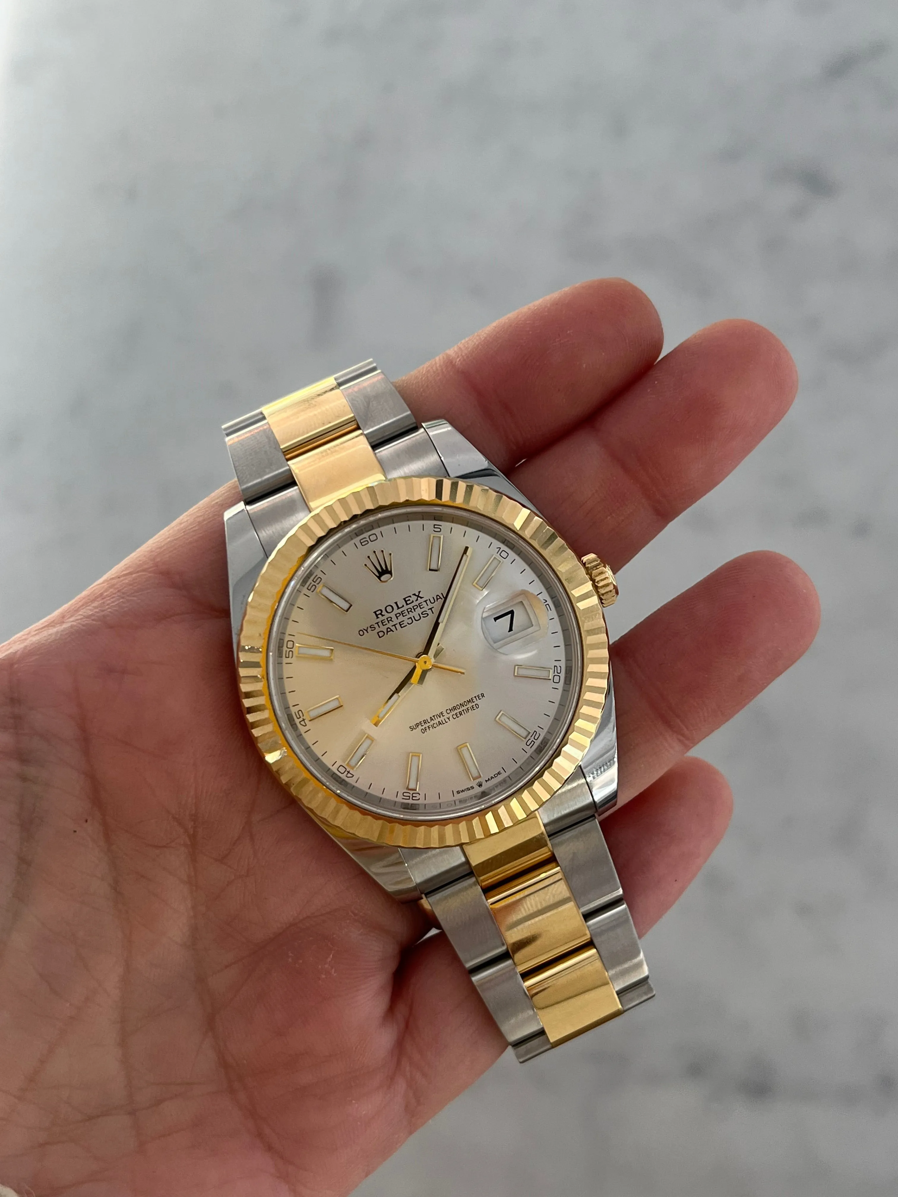 Rolex Datejust two tone silver dial with oyster bracelet