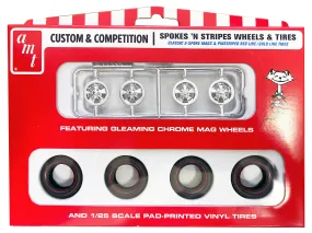 Skill 2 Model Kit Spokes 'N Stripes Wheels and Tires Set of 4 Pieces 1/25 Scale Model by AMT