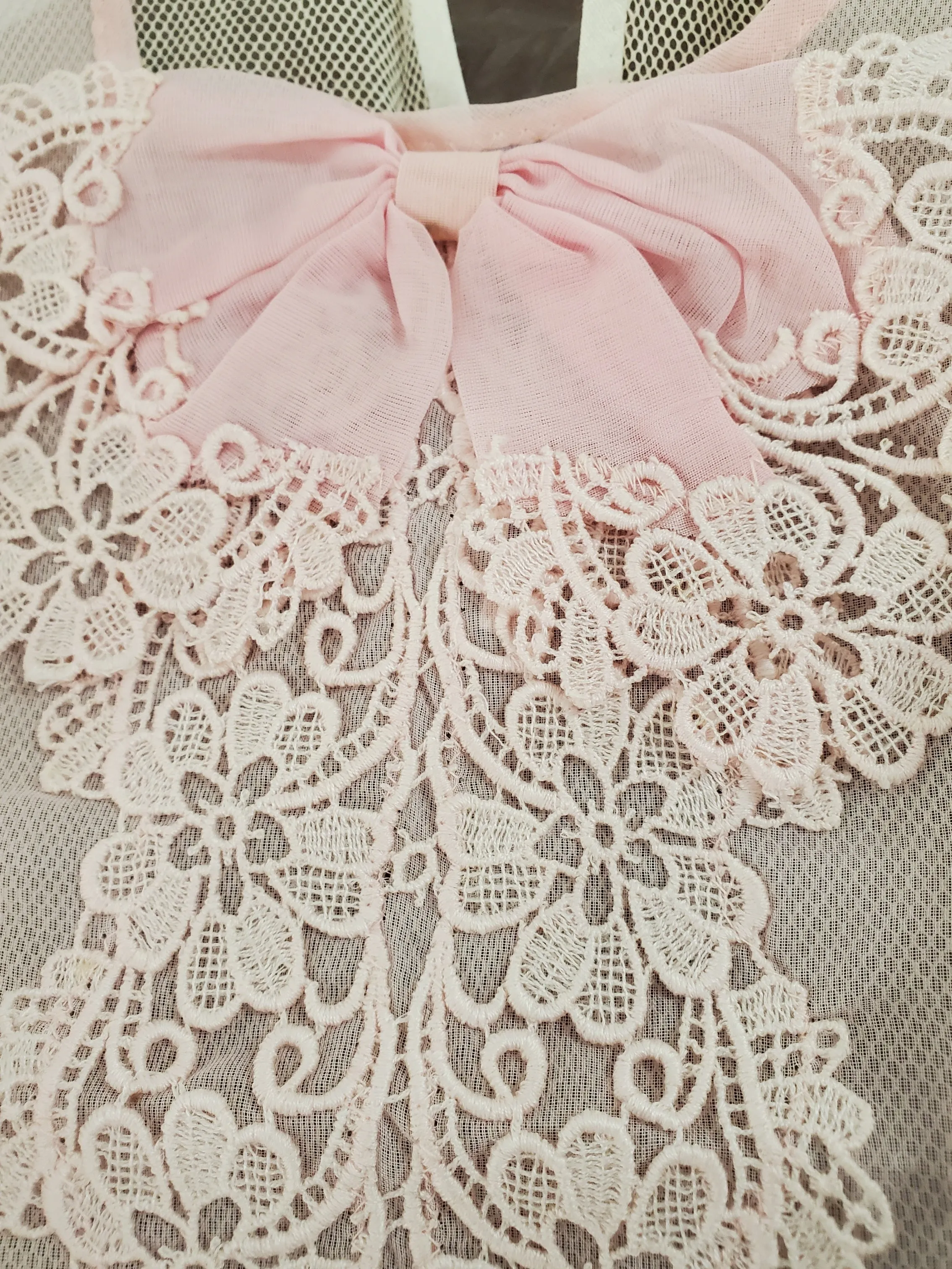 Vintage Pink Dickey With Lace and Bow, NOS - Sm, Med, Lg